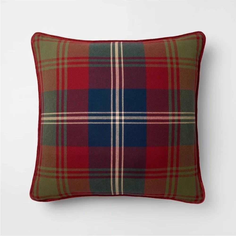 24x24 Tartan Holiday Plaid Red Velvet Reversible Pillow - Threshold Studio McGee